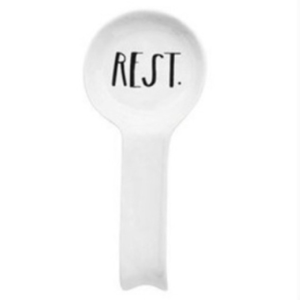 RAE DUNN Spoon Rest BNIB White Black Font